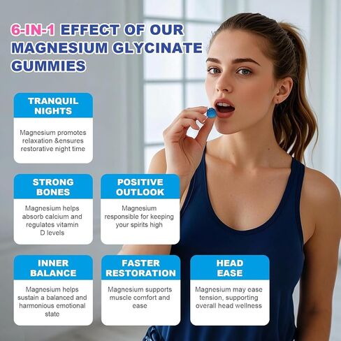 Blueberry Flavor Magnesium Glycinate Gummies 400mg – High Absorption Supplement for Adults and Kids, Sugar-Free, Gelatin-Free, Vegan-Friendly, 60-Day Supply in Saudi Arabia