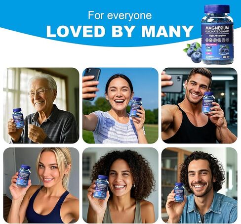 Blueberry Flavor Magnesium Glycinate Gummies 400mg – High Absorption Supplement for Adults and Kids, Sugar-Free, Gelatin-Free, Vegan-Friendly, 60-Day Supply in Saudi Arabia