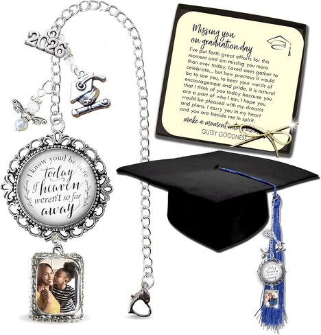 Graduation Cap Tassel Memorial Photo Charm Personalize Missing You As I Graduate Pendant & Silver Picture Frame 2024 Handmade Womens Mens Unisex Customize (Classic) in Saudi Arabia