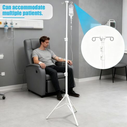 IV Pole Portable for Traveling, Adjustable IV Stand with Hooks (Black) in Saudi Arabia