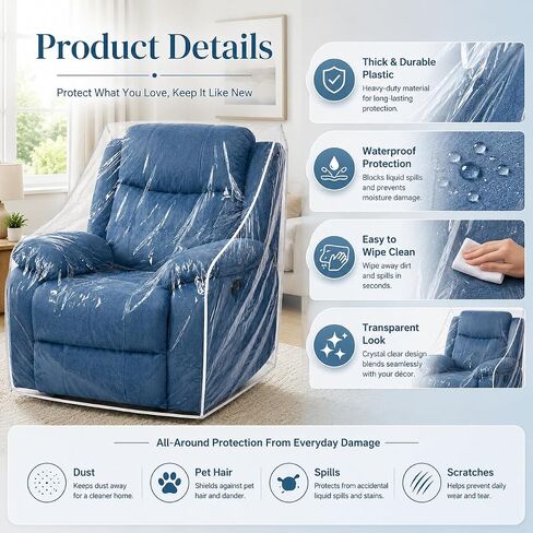 Thick Plastic Chair Covers Heavy Duty Plastic Recliner Cover Anti Cat Dog Scratches,Dust, Dirt, Spill, Paws Clear Vinyl Waterproof Sofa/Couch Covers for Storage and Moving (Armchair-1 Pack) in Saudi Arabia