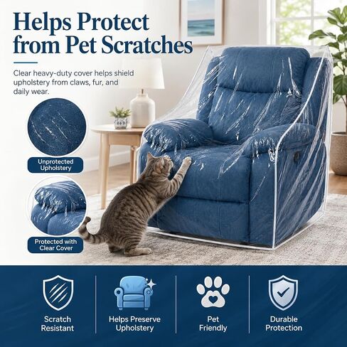 Thick Plastic Chair Covers Heavy Duty Plastic Recliner Cover Anti Cat Dog Scratches,Dust, Dirt, Spill, Paws Clear Vinyl Waterproof Sofa/Couch Covers for Storage and Moving (Armchair-1 Pack) in Saudi Arabia