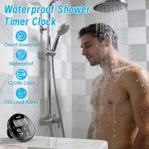 FCXJTU Digital Waterproof Shower Clock Timer, Bathroom Shower Countdown Timer, Kitchen Cooking Timer with Alarm, Magnetic Back, Stand Dark Black in Kuwait