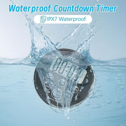 FCXJTU Digital Waterproof Shower Clock Timer, Bathroom Shower Countdown Timer, Kitchen Cooking Timer with Alarm, Magnetic Back, Stand Dark Black in Kuwait