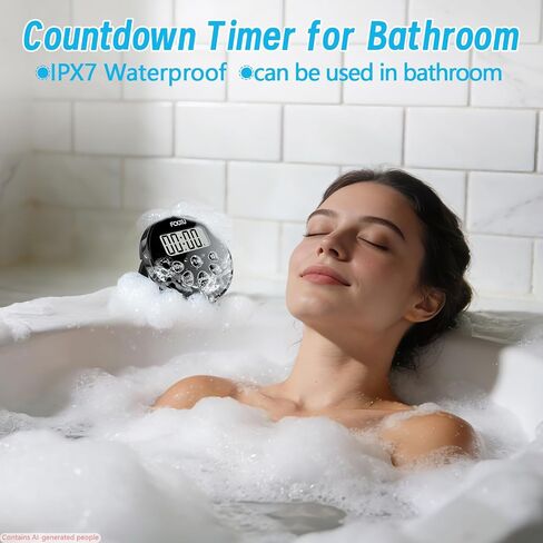 FCXJTU Digital Waterproof Shower Clock Timer, Bathroom Shower Countdown Timer, Kitchen Cooking Timer with Alarm, Magnetic Back, Stand Dark Black in Kuwait