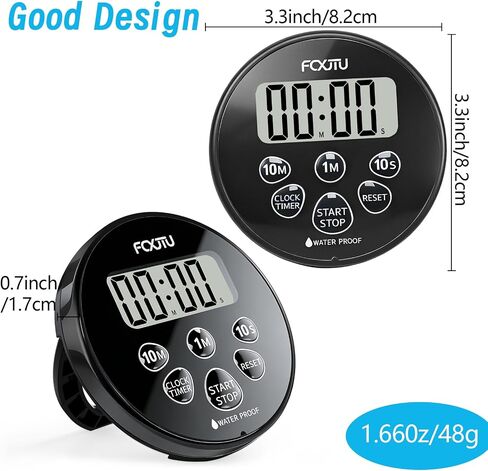 FCXJTU Digital Waterproof Shower Clock Timer, Bathroom Shower Countdown Timer, Kitchen Cooking Timer with Alarm, Magnetic Back, Stand Dark Black in Kuwait