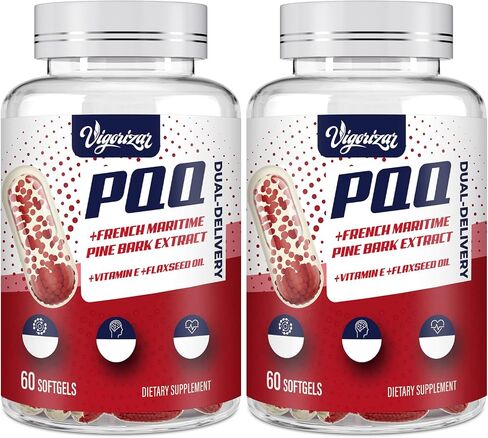 200 mg Pycnogeno with PQQ, Premium French Maritime Pine Bark Extract, Unique Dual-Delivery for Maximum Absorption, Pine Bark Extract for Vascular & Heart & Joint Function - 60 Vegan Softgels in Kuwait