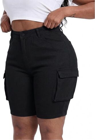 Womens Plus Size Jean Shorts Stretchy Cargo Bermuda Shorts High Waisted Y2k Denim Shorts in Saudi Arabia
