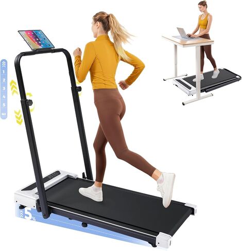GORISE Walking Pad Treadmill with Adjustable Height Handle Bar and Incline, 3HP Quiet Foldable Under Desk Treadmill, Portable Treadmills for Home 350LBS with Remote Control LED Display in Saudi Arabia