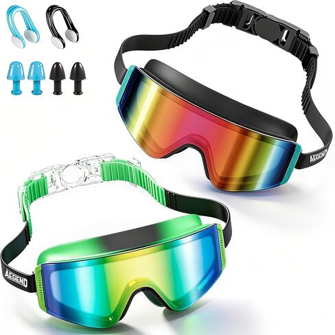 Aegend Kids Swim Goggles 2 Pack – Large Frame Anti Fog Soft Silicone Leak Proof UV Protection for Boys Girls Age 3-15 in Saudi Arabia