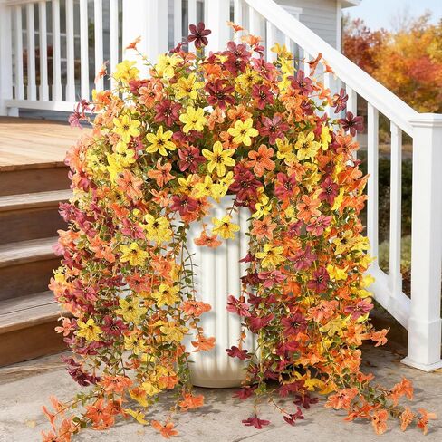 Artificial Fake Hanging Flowers Plants for Outdoor Spring Decoration,2 PCS Faux Silk Daisy with Eucalyptus Leaves,UV Resistant Look Real for Outside Home Indoor Planter Porch Patio Balcony Yard Decor in Saudi Arabia