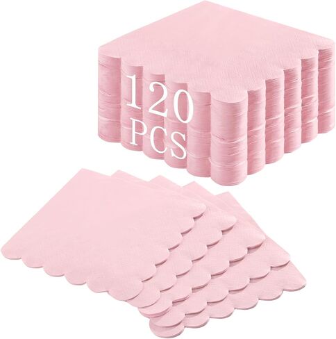 NatNarr 120 Pcs Cocktail Napkins Scalloped White Wedding Napkins Disposable Dessert Beverage Napkins for Wedding, Bridal Shower,Coffee Bar Dinner, 5 x 5 Inch in Saudi Arabia