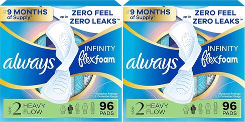 Always Infinity Feminine Pads for Women, Flexfoam Pads with Wings, Size 2, Heavy Absorbency, Unscented, 96 Count (Packaging May Vary) in Kuwait