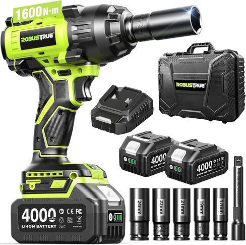 1200Nm (860ft-lbs) Cordless Impact Wrench, 1/2 High Torque Brushless Impact Gun, 2300RPM Power Impact Wrench, 2 x 5.0Ah Battery, Fast Charger, Pistola De Impacto for Heavy Duty Truck RV Mower in Saudi Arabia