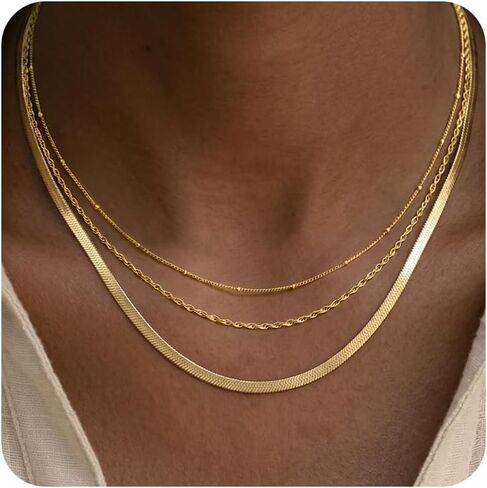 Gold Necklace for Women,Dainty Gold Necklace,14k Gold Plated Snake Gold Chain Choker Necklaces Simple Gold Layered Necklaces Gold Jewelry Sets for Women in Saudi Arabia