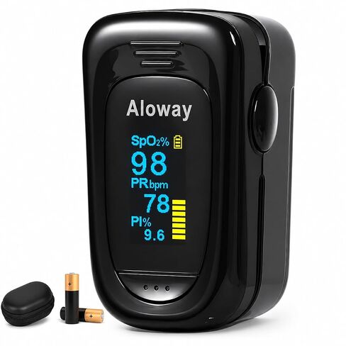Pulse Oximeter, OLED Display Oxygen Monitor Fingertip with Case, Blood Oxygen Saturation Monitor (SpO2) with Alarm, Batteries & Lanyard (Purple) in Saudi Arabia