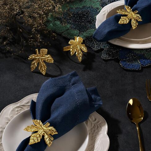CLEENTABLEThanksgiving Napkin Rings Set-12 Pcs Fall Napkin Holders Metal Leafs Rings Holders Buckle Table Decor for Autumn Thanksgiving Halloween Wedding Home Party Supplies Antique Gold in Saudi Arabia