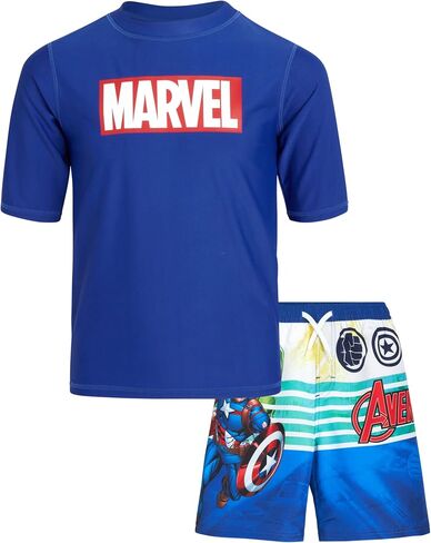 Marvel Boys Rash Guard Set - UPF 50 Avengers Short Sleeve Boys Swim Shirt and Swim Trunks (Sizes: 2T-12) in Kuwait