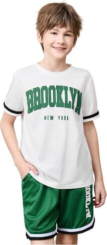 Verdusa Boy's 2 Piece Graphic Tracksuit Short Sleeve Crew Neck Jersey Shirt Shorts Set in Saudi Arabia
