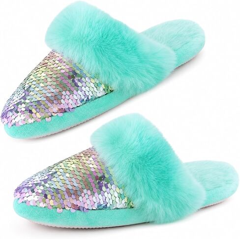 Orthoshoes Girls Sequined Fluffy Slippers, Faux Fur Memory Foam, Non-Slip Indoor House Shoes in Saudi Arabia