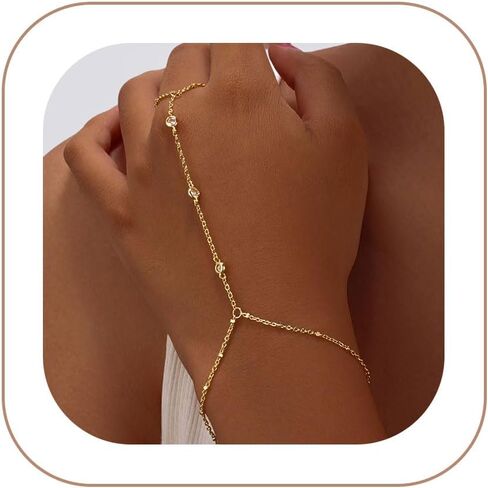 Bracelets for Women,14K Gold/Silver Plated Dainty Hand Chain Bracelets Trendy Ring Chain Bracelet Charm Gold Cuff Bangle Stackable Bracelets Fashion Body Jewelry Adjustable Waterproof Gifts for Her in Kuwait