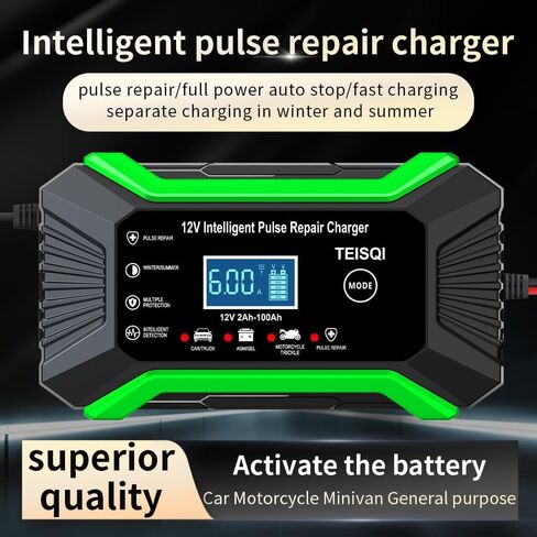Car Battery Charger, 12V 6A Smart Battery Trickle Charger Automotive 12V Battery Maintainer Desulfator with Temperature Compensation for Car Motorcycle Mower Marine Lead Acid Batteries (Green) in Saudi Arabia
