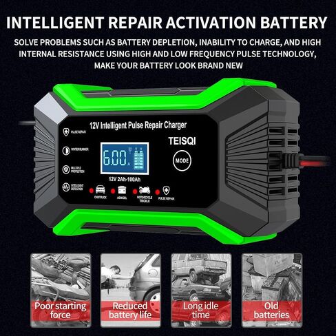 Car Battery Charger, 12V 6A Smart Battery Trickle Charger Automotive 12V Battery Maintainer Desulfator with Temperature Compensation for Car Motorcycle Mower Marine Lead Acid Batteries (Green) in Saudi Arabia