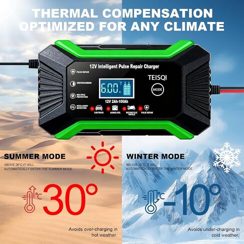 Car Battery Charger, 12V 6A Smart Battery Trickle Charger Automotive 12V Battery Maintainer Desulfator with Temperature Compensation for Car Motorcycle Mower Marine Lead Acid Batteries (Green) in Saudi Arabia