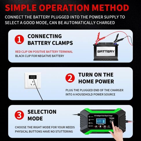 Car Battery Charger, 12V 6A Smart Battery Trickle Charger Automotive 12V Battery Maintainer Desulfator with Temperature Compensation for Car Motorcycle Mower Marine Lead Acid Batteries (Green) in Saudi Arabia