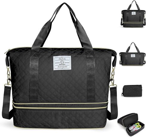 Geestock Travel Duffle Bag for Women Men, Expandable Weekender Overnight Bags with Shoes Compartment, Lightweight Carry on Personal Item Duffle Gym Bag for Travel, Airplanes, Sports (Black) in Saudi Arabia