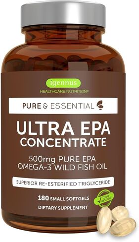 Igennus Ultra Pure Omega-3 EPA 500mg, Highly Concentrated IFOS Certified Wild Fish Oil, Advanced rTG Triglyceride Form, Non-GMO, 90 Small Softgels in Saudi Arabia