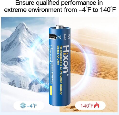 بطاريات ليثيوم قابلة لإعادة الشحن من هيكسون 1.5 فولت USB مقاس AA، بطارية قابلة للشحن 3000 مللي واط في الساعة مزدوجة AA، تشحن 1.5 ساعة، أكثر من 1000 دورة، كابل شحن 4 في 1 USB-A إلى USB-C، مؤشر شحن LED، 8 عبوات in Kuwait