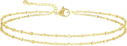 Ankle Bracelets for Women 14K Real Gold Silver Plated Ankle Bracelets Waterproof Heart Beads Rope Satellite Anklets Set Adjustable Layered Anklet Bracelets No Tarnish Summer Beach Jewelry Gift in Kuwait