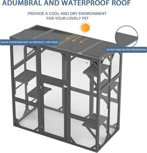 Outdoor Cat House Big Catio Wooden Cat Shelter Enclosure with Large Spacious Interior,High Ledges,Weather Protection Asphalt Roof,for Walk-in Kitty Kennel,White in Kuwait