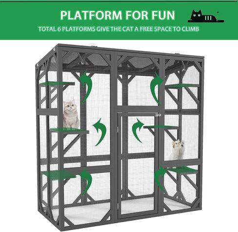 Outdoor Cat House Big Catio Wooden Cat Shelter Enclosure with Large Spacious Interior,High Ledges,Weather Protection Asphalt Roof,for Walk-in Kitty Kennel,White in Kuwait