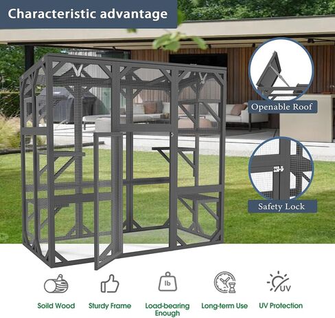 Outdoor Cat House Big Catio Wooden Cat Shelter Enclosure with Large Spacious Interior,High Ledges,Weather Protection Asphalt Roof,for Walk-in Kitty Kennel,White in Kuwait