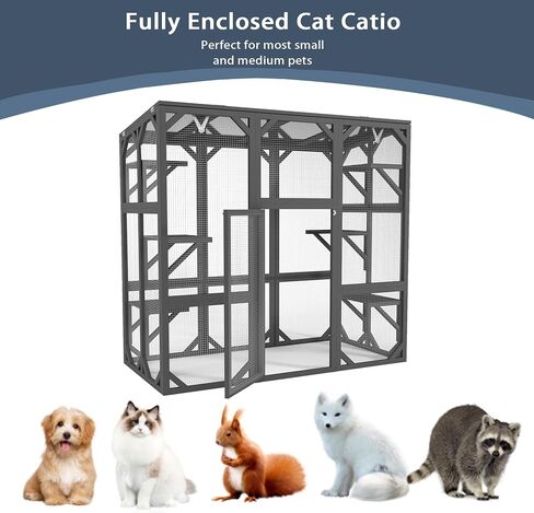 Outdoor Cat House Big Catio Wooden Cat Shelter Enclosure with Large Spacious Interior,High Ledges,Weather Protection Asphalt Roof,for Walk-in Kitty Kennel,White in Kuwait