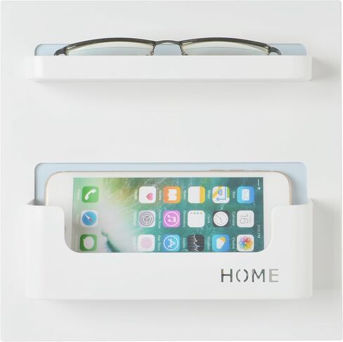 Bedside Shelf Organizer,Stick On Adhesive Wall Mounted Shelf Holder for Phone,Reading Glasses,Remote Control - Good for Home,Dorm,Bedroom,Office (Horizontal Type/White) in Saudi Arabia