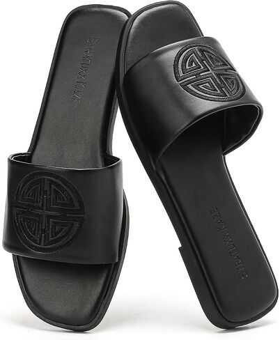 Stratuxx Kaze Womens Flat Sandals Dressy Summer Slide Dress Sandals Comfortable Cute Leather Black Sandals for Women in Saudi Arabia