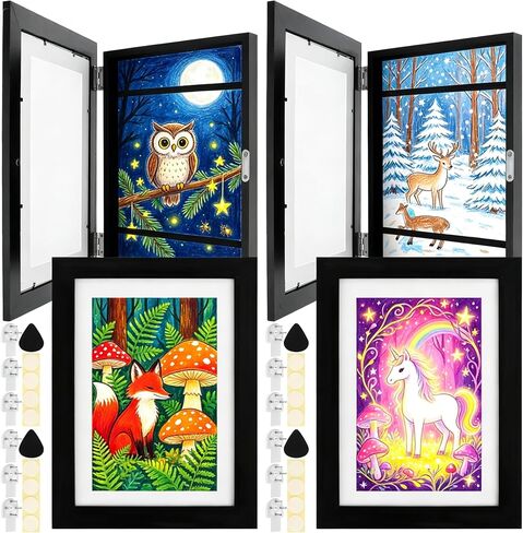 2Pcs Kids Art Frames 8.5x11 inch Front Opening Kids Artwork Display Frame Changeable Kids Artwork Frame Holds 50-100 Works of Art for Kids Drawings Children Art Projects,Black in Kuwait