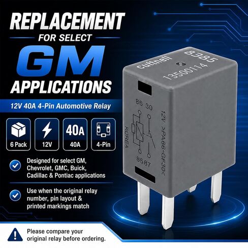 6-Pack 13500114 8385 Relays 12VDC 40A 4-Pin SPST Automotive Relay - Compatible with Select GM Vehicles (for Buick Enclave, Chevrolet Silverado) - Fixes Fuel Pump, Ignition & P0615/P0641 Errors in Kuwait