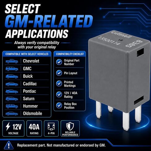 6-Pack 13500114 8385 Relays 12VDC 40A 4-Pin SPST Automotive Relay - Compatible with Select GM Vehicles (for Buick Enclave, Chevrolet Silverado) - Fixes Fuel Pump, Ignition & P0615/P0641 Errors in Kuwait