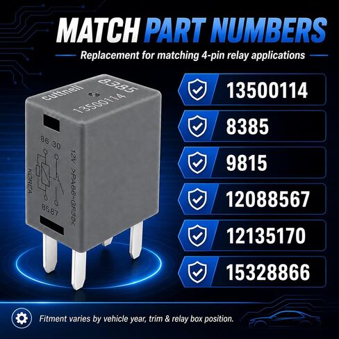 6-Pack 13500114 8385 Relays 12VDC 40A 4-Pin SPST Automotive Relay - Compatible with Select GM Vehicles (for Buick Enclave, Chevrolet Silverado) - Fixes Fuel Pump, Ignition & P0615/P0641 Errors in Kuwait
