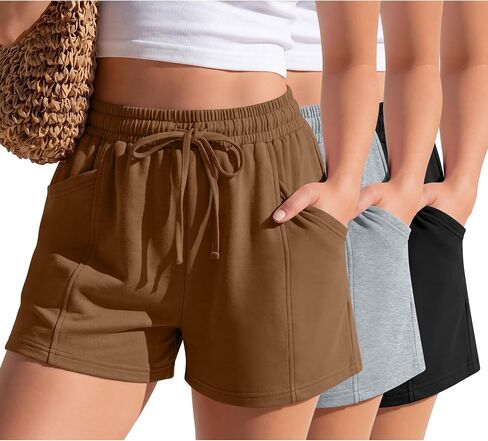 Neer 3 Pack Women's Plus Size Sweat Shorts Lounge Athletic Drawstring High Waisted Trendy Summer Shorts with Pockets in Saudi Arabia
