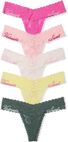 Victoria's Secret Women's Lace Thong Underwear, Panties for Women, Multi Pack, Festival Rhinestone (M) in Kuwait