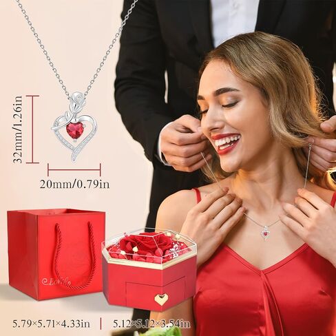 Eternal Preserved Red Rose Gift Box with Exquisite Heart Necklaces, for Women, Girlfriend, Wife, Mom on Birthday, Christmas（Silver） in Saudi Arabia