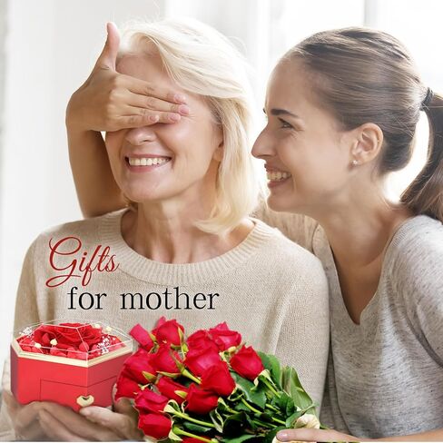 Eternal Preserved Red Rose Gift Box with Exquisite Heart Necklaces, for Women, Girlfriend, Wife, Mom on Birthday, Christmas（Silver） in Saudi Arabia