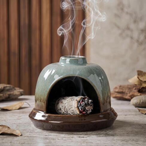 Handmade Ceramic Palo Santo Holder Burner & Sage Holder – Multi Purpose Meditation Decor, Palo Santo Chimney, A Blue and White Porcelain Style Sage Burner in Kuwait