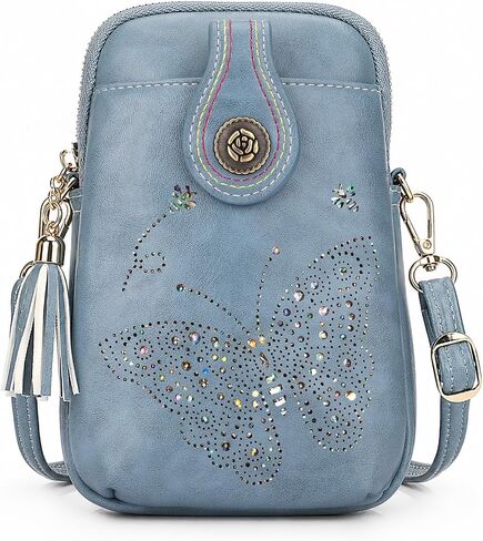 Small Crossbody Bags for Women, Lightweight Mini Cute Cell Phone Purse for Women with Tassel Shining Butterfly in Saudi Arabia