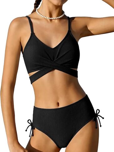 Girls 2 Piece Swimsuit Hawaiian Criss Cross Bikini Bathing Suit Summer Beach Swimwear with Chest Pad 7-16T in Saudi Arabia